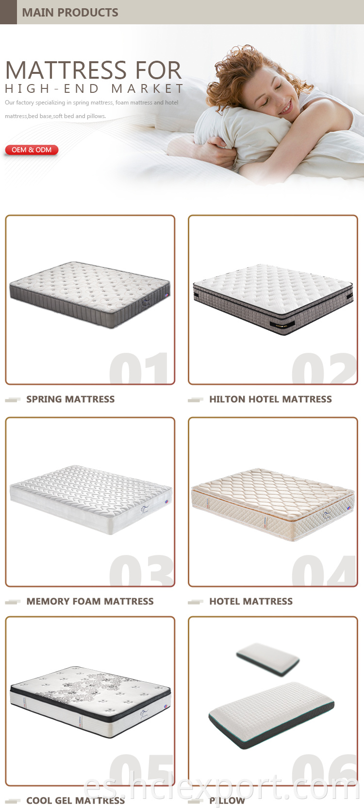 Estilo de vida Sleepwell Doble almohada Top Sleep Rest Hilton Comfort Cuddle Matelas Hotel Hotel Matelas con espuma súper suave